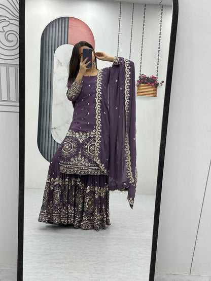 Lavender color georgette sharara suit for wedding party