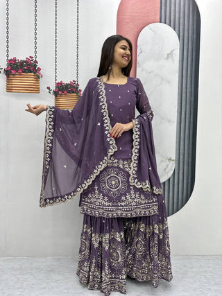 Lavender color georgette sharara suit for women