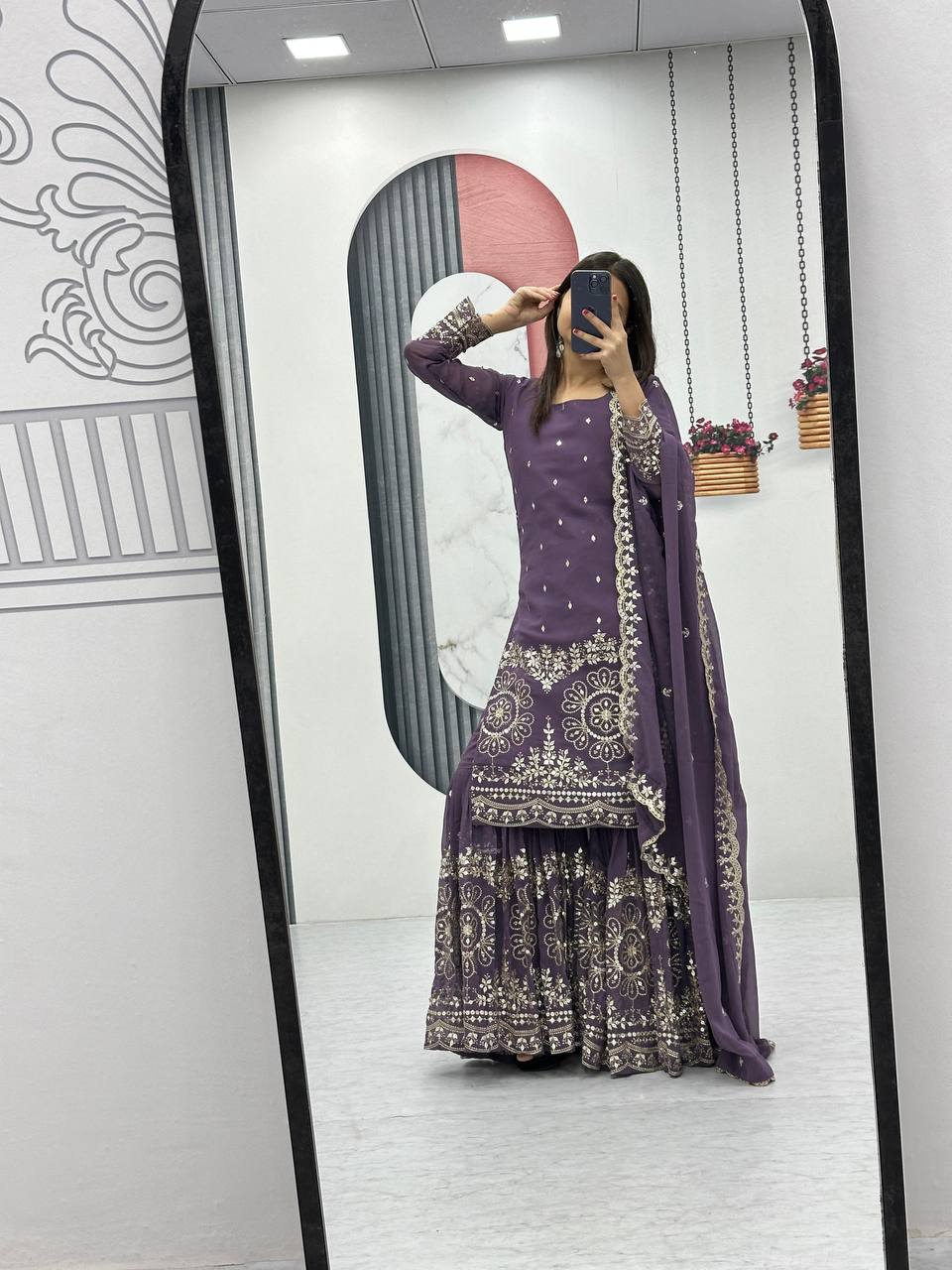 Lavender color georgette sharara suit price