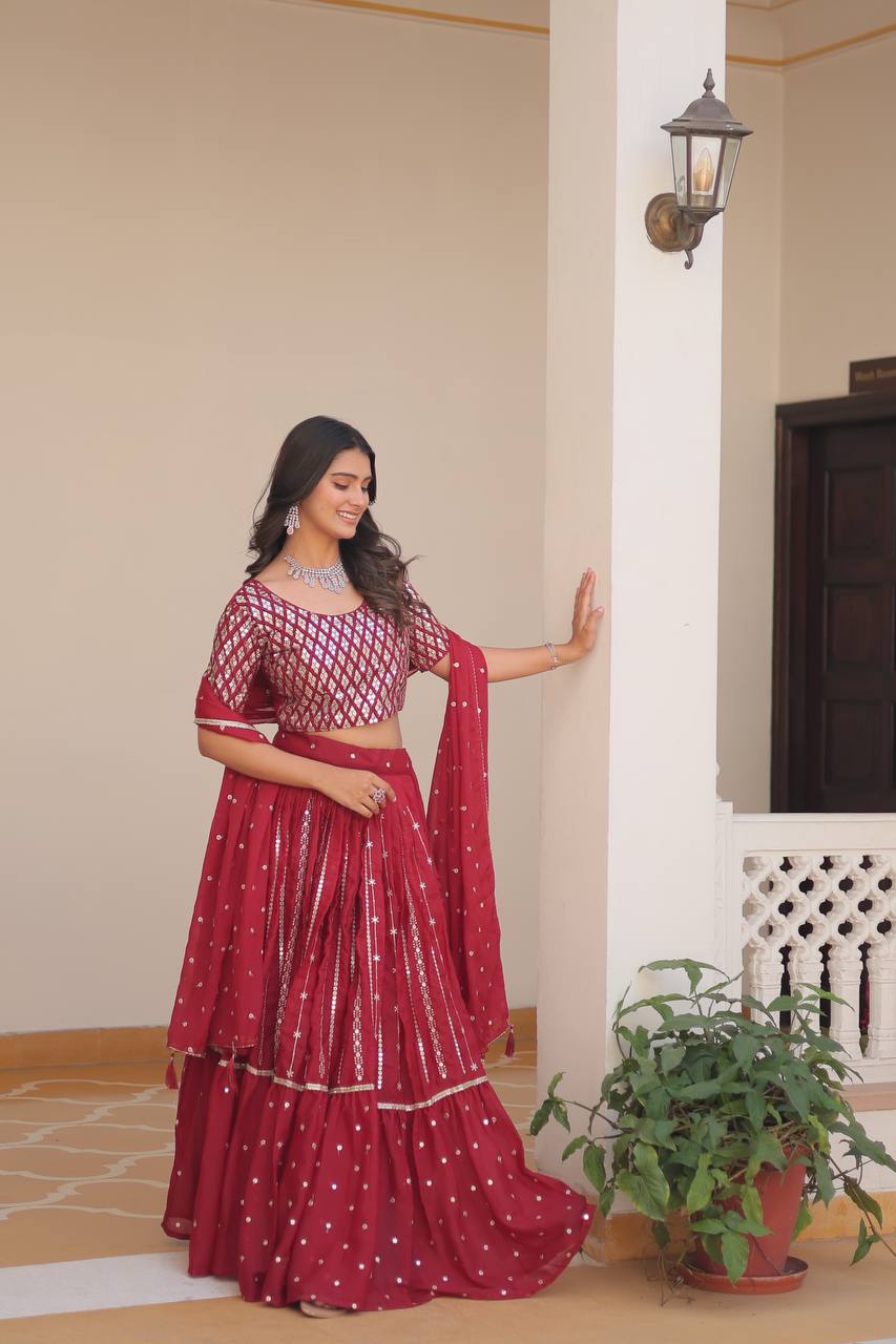 Ready to Wear Pink Georgette Sequins Embroidered Ghagra Choli