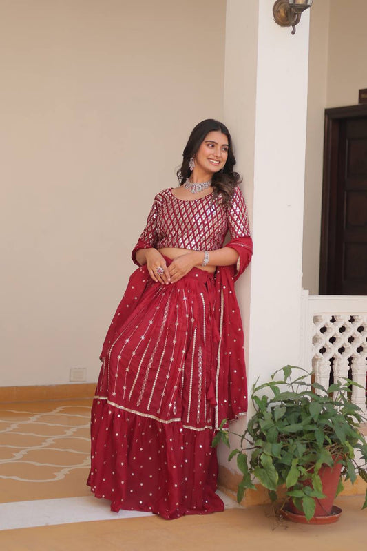 Ready to Wear Pink Georgette Sequins Embroidered Ghagra Choli