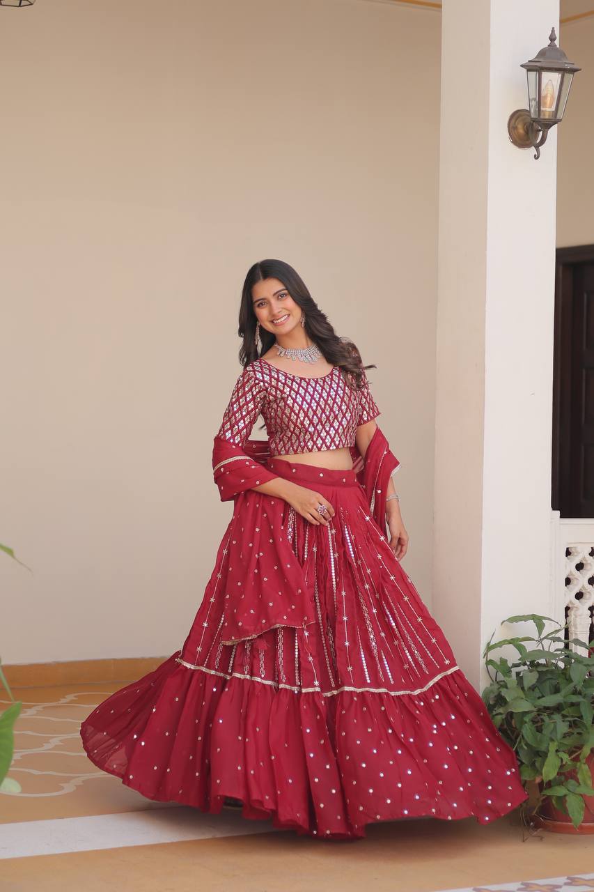 Ready to Wear Pink Georgette Sequins Embroidered Ghagra Choli