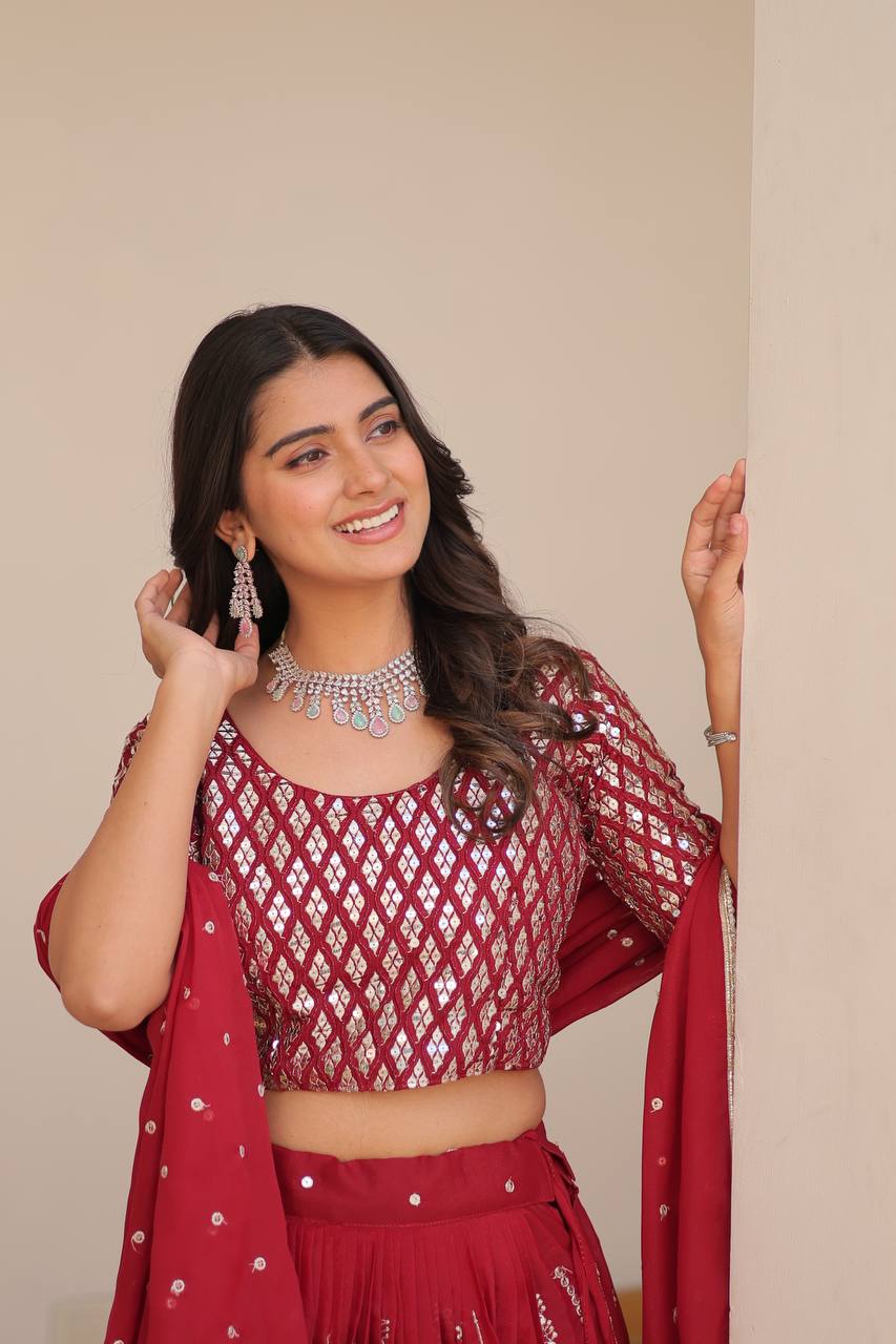 Ready to Wear Pink Georgette Sequins Embroidered Ghagra Choli