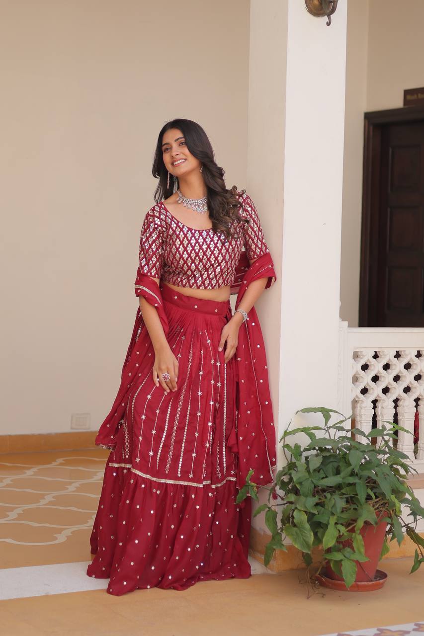 Ready to Wear Pink Georgette Sequins Embroidered Ghagra Choli