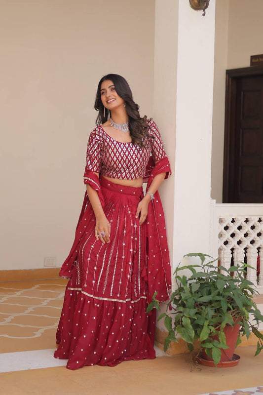 Ready to Wear Pink Georgette Sequins Embroidered Ghagra Choli