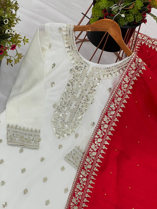 White color chinon silk sharara suit for wedding