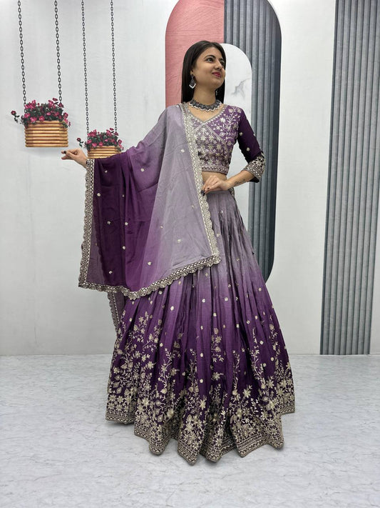 Purple color chinon lehenga choli for women