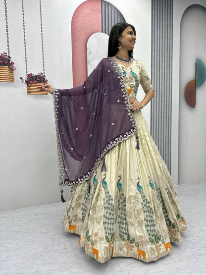 Purple color tissue silk lehenga choli for women