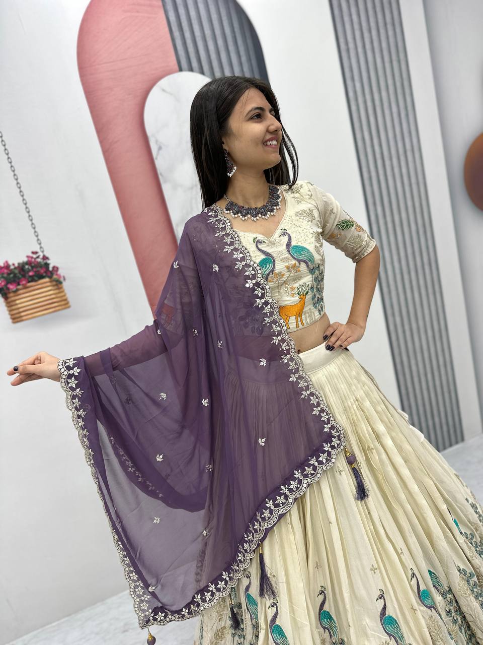 Purple color tissue silk lehenga choli with dupatta
