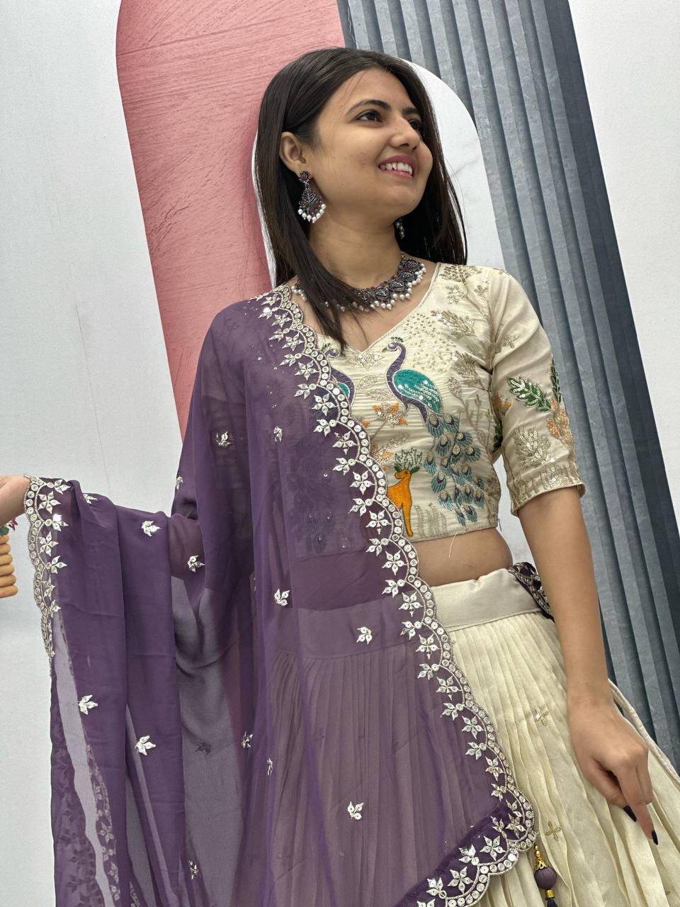 Purple color tissue silk lehenga choli with dupatta online