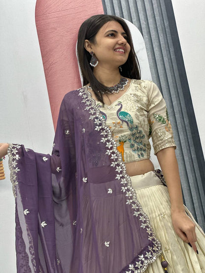 Purple color tissue silk lehenga choli with dupatta online