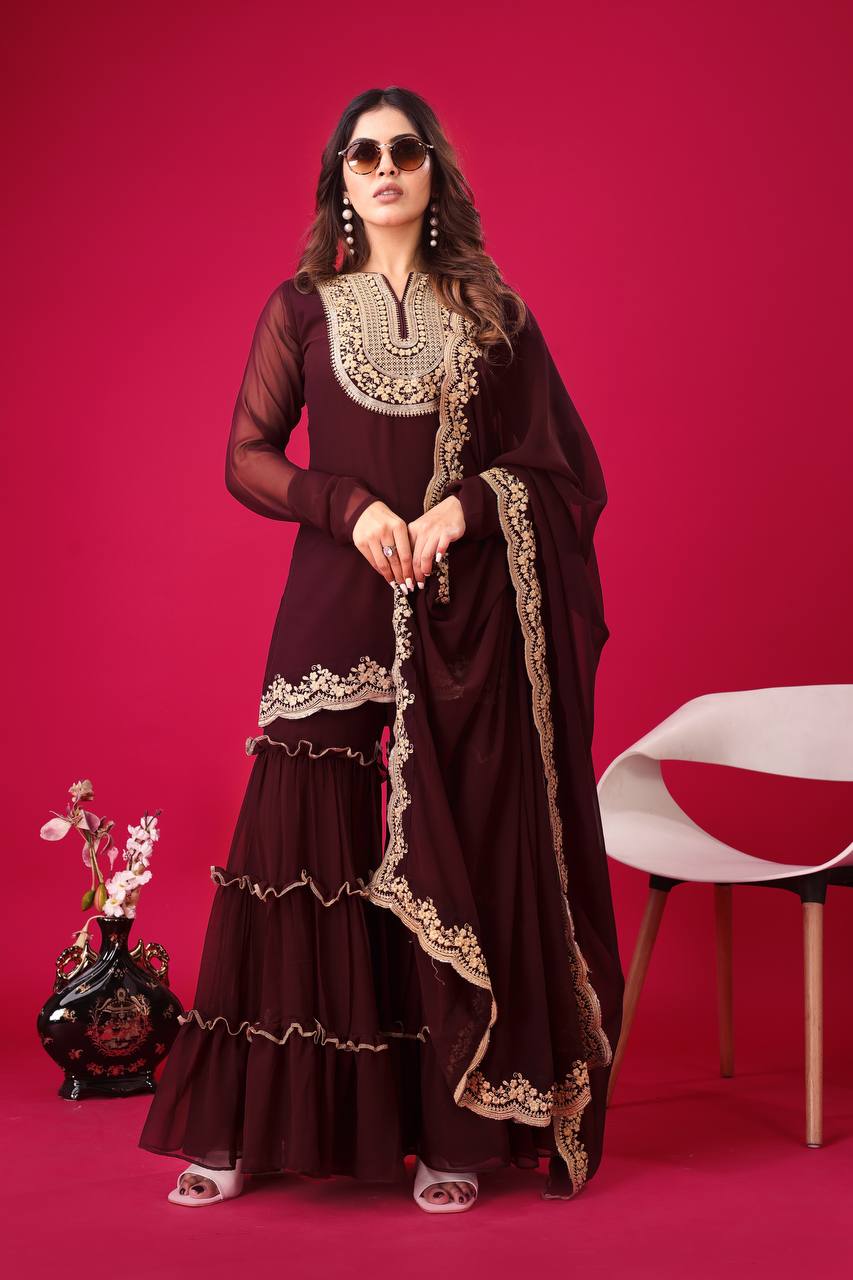 Maroon color georgette sharara suit for women