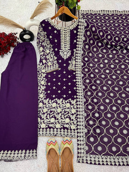 Purple color georgette sharara suit for women