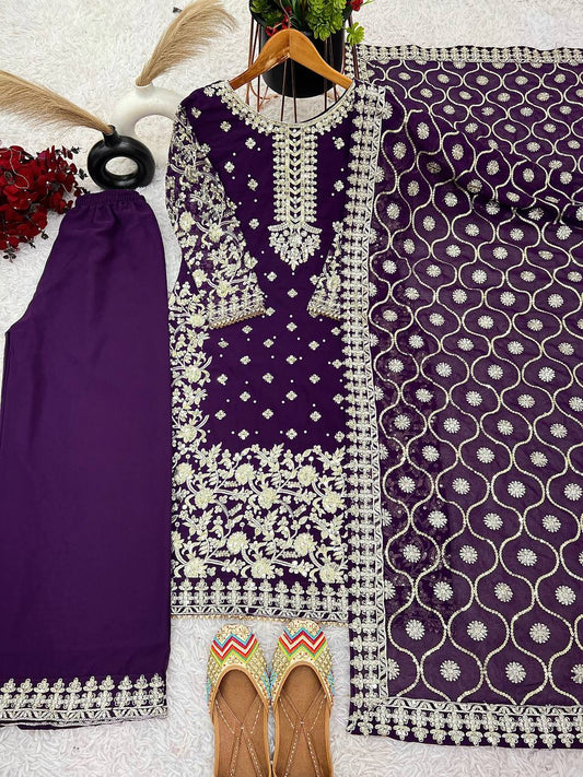 Purple color georgette sharara suit for women