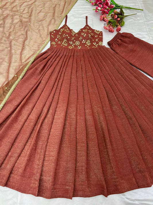 Rust Color fandy silk gown for women