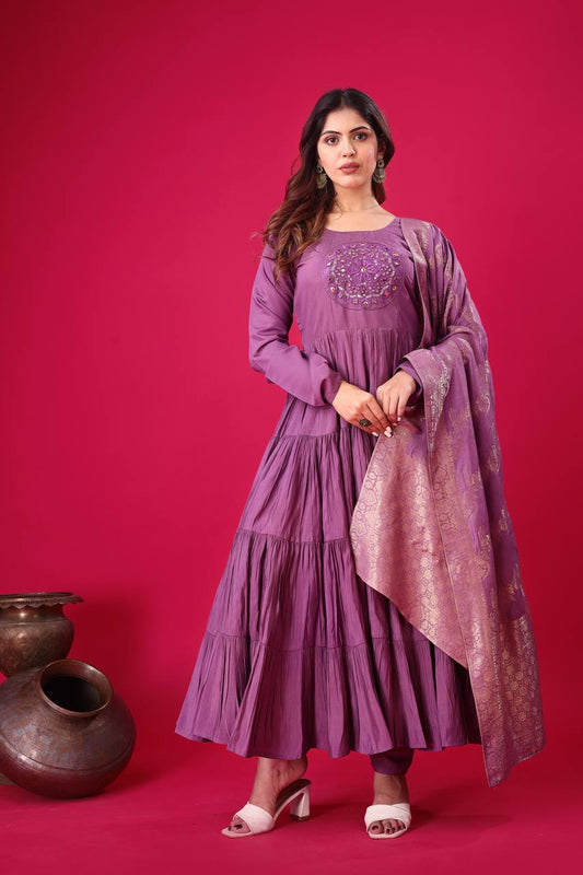 Purple color roman silk salwar suit for women