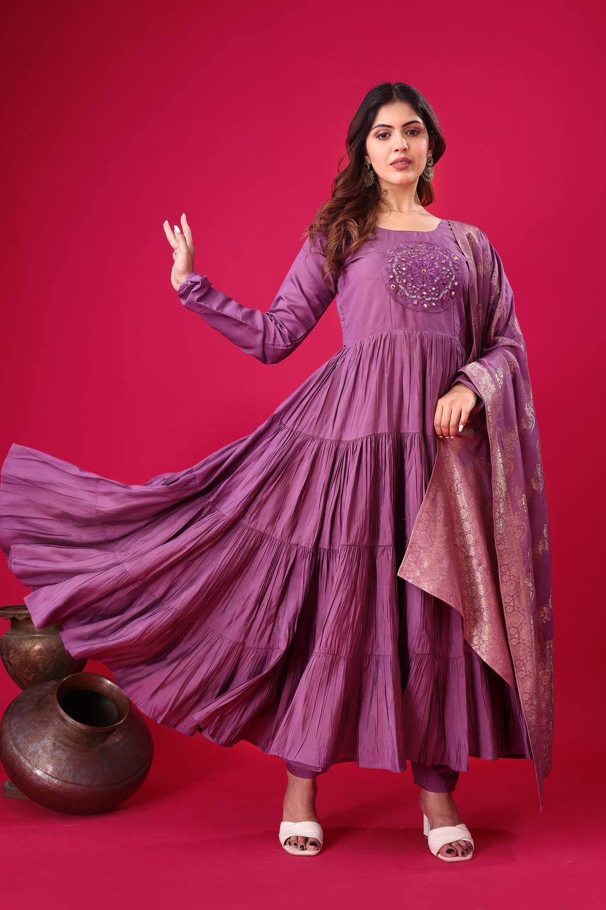 Purple color roman silk salwar suit for party