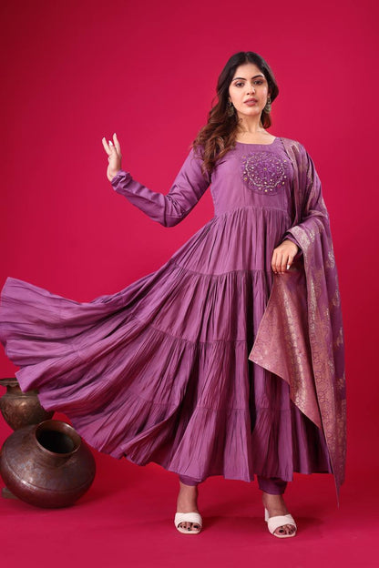 Purple color roman silk salwar suit for party