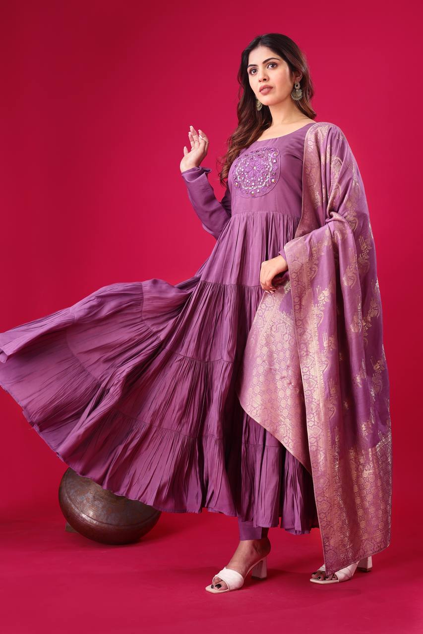 Purple color roman silk salwar suit with online 
