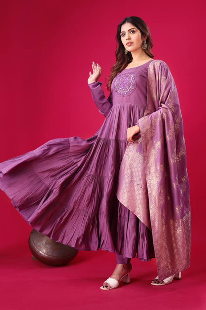 Purple color roman silk salwar suit with online 