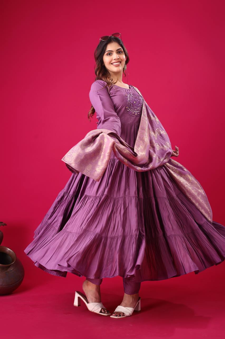 Purple color roman silk salwar kameez price