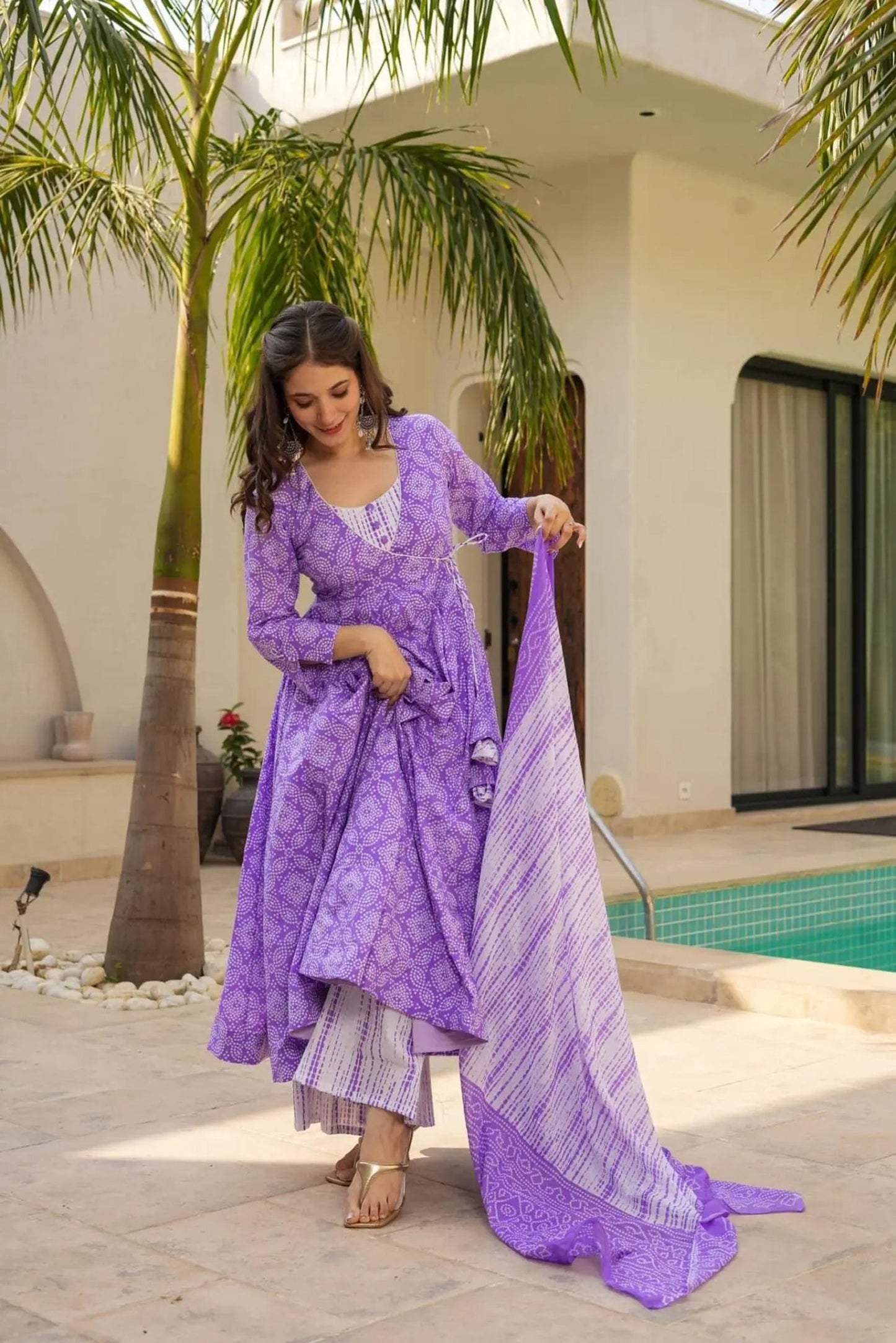 Lavender color muslin salwar suit with dupatta online