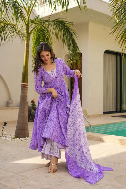 Lavender color muslin salwar suit with dupatta online