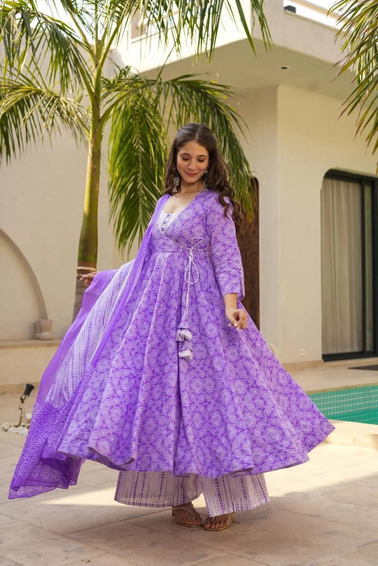 Lavender color muslin salwar suit for party