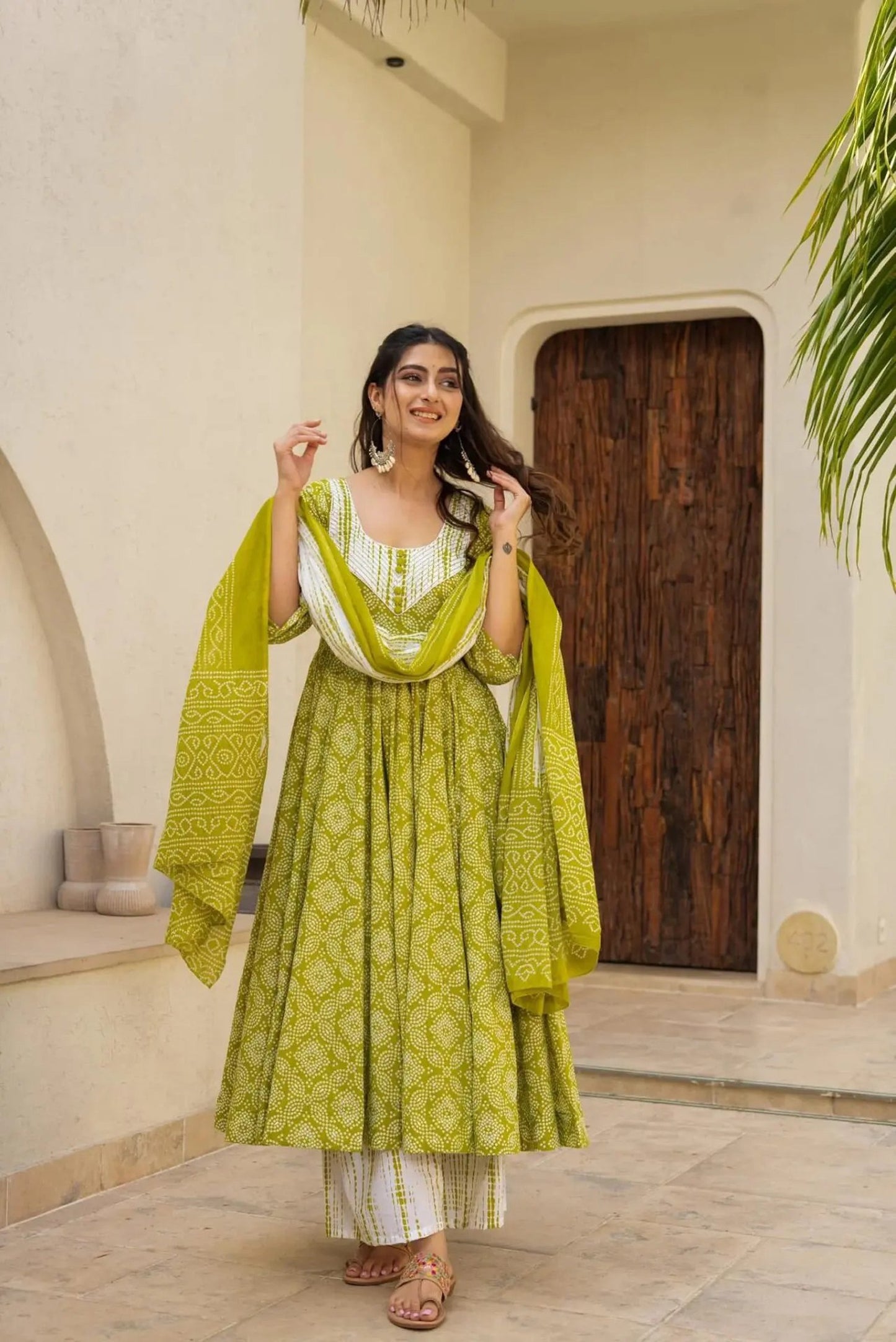 Green color muslin salwar suit for women