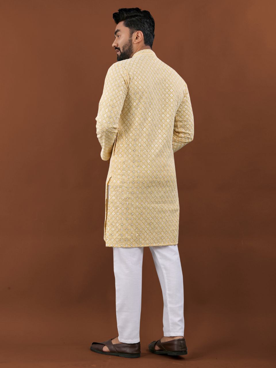 Yellow color designer kurta for haldi 
