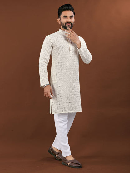 White color lucknowi work kurta with price