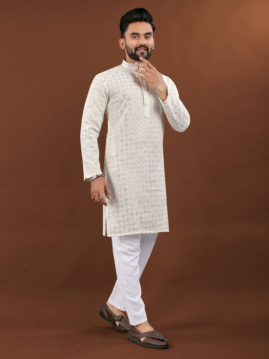 White color lucknowi work kurta with price