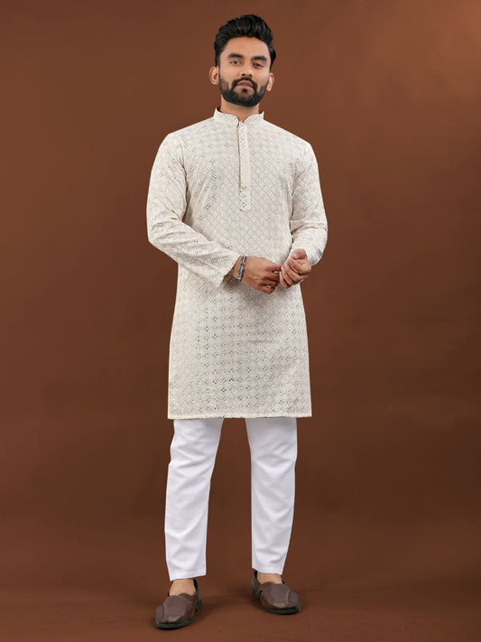 White color rayon mens kurta 