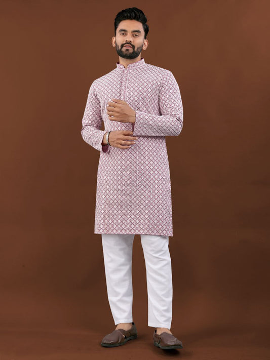 Pink Chikankari Kurta for Men
