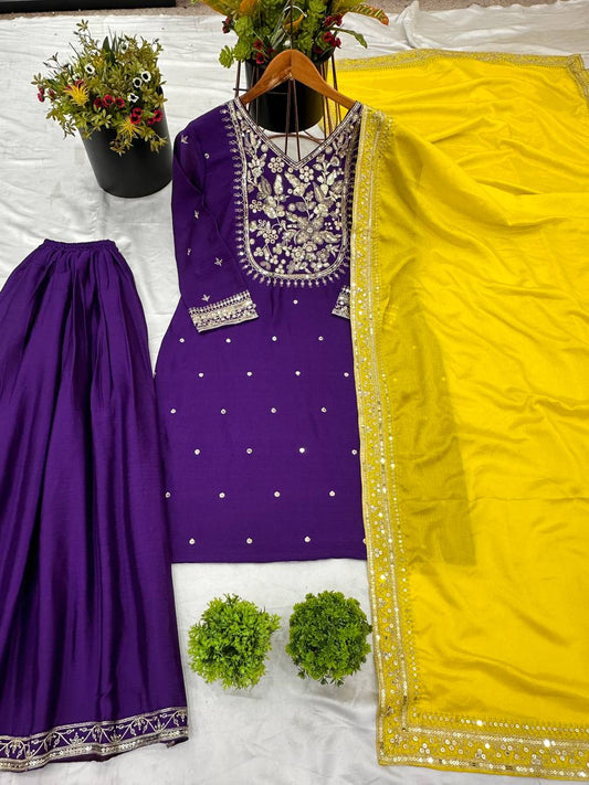 Purple color chinon silk sharara suit for women