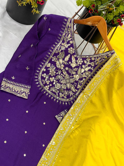 Purple color chinon silk sharara suit images