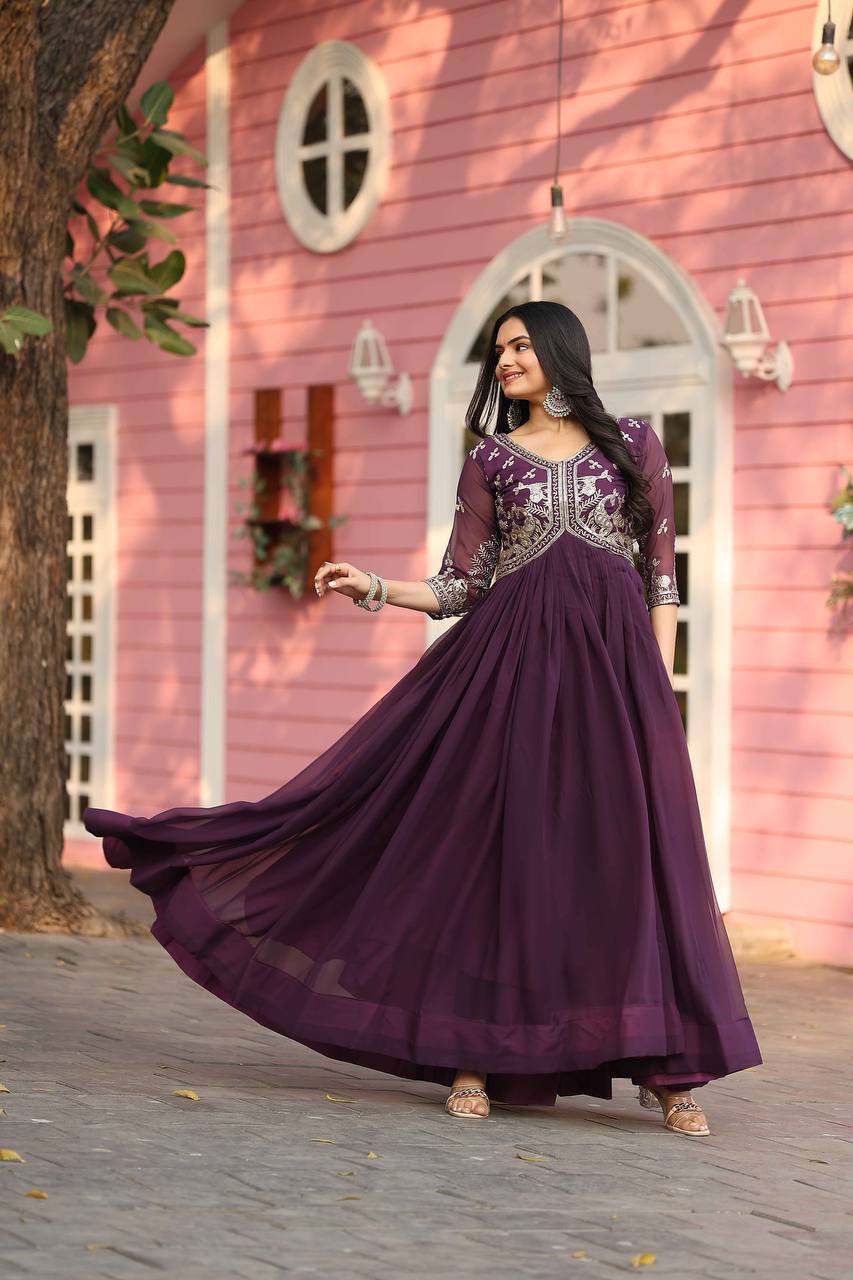 Purple color georgette long gown online