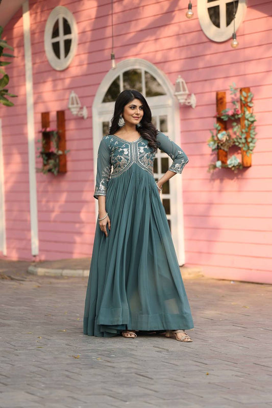 Rama color georgette long gown online shopping