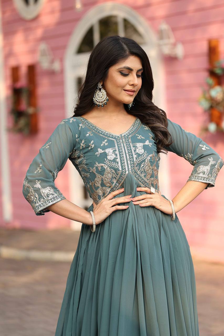 Rama color georgette long gown for party