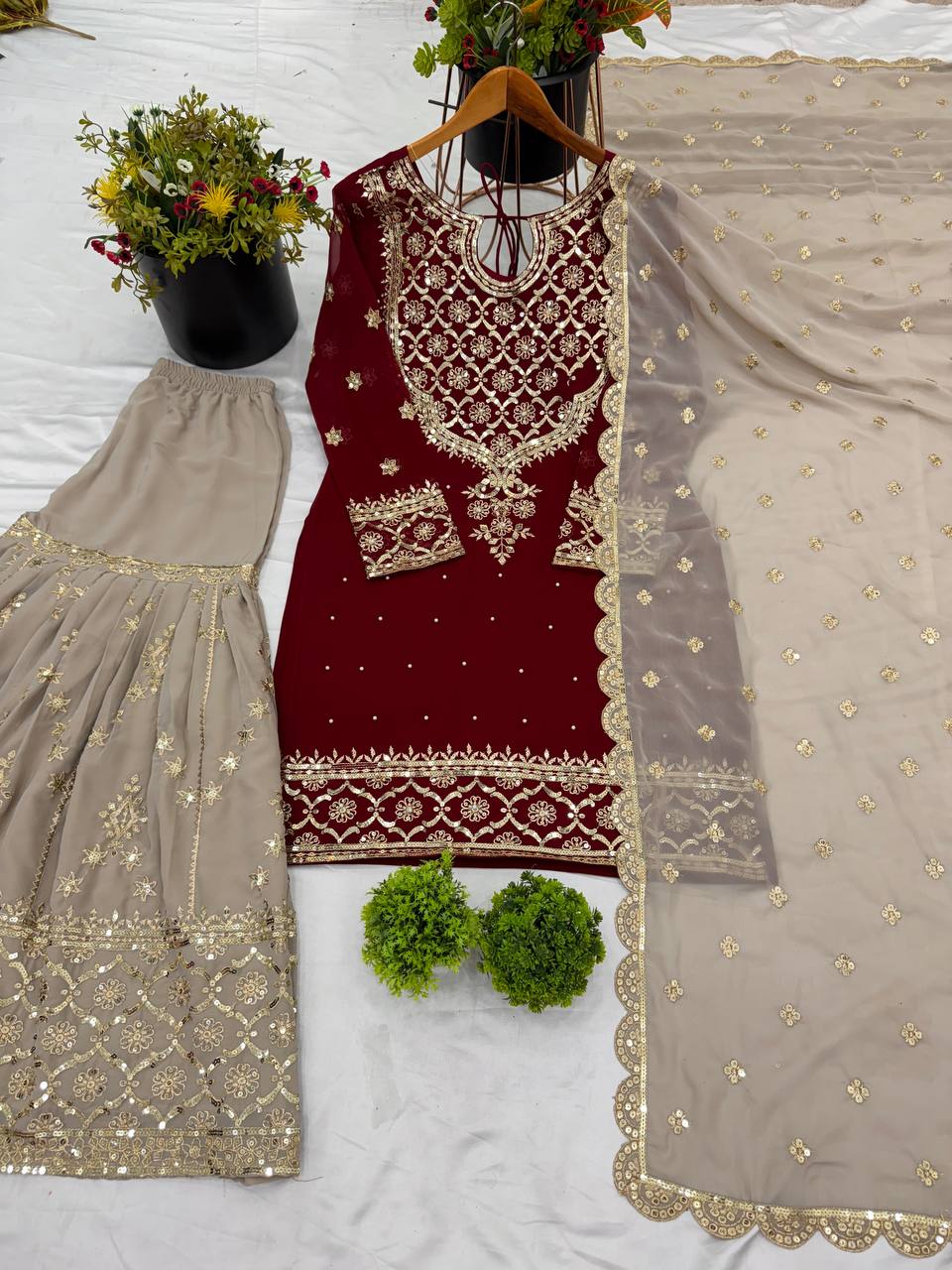 Maroon color georgette sharara suit for women