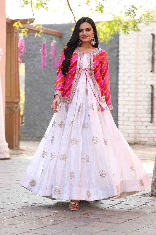 White color chinon long gown for women