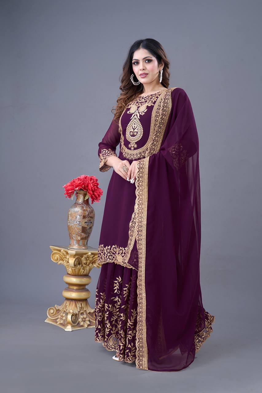Wine color georgette sharara suit price