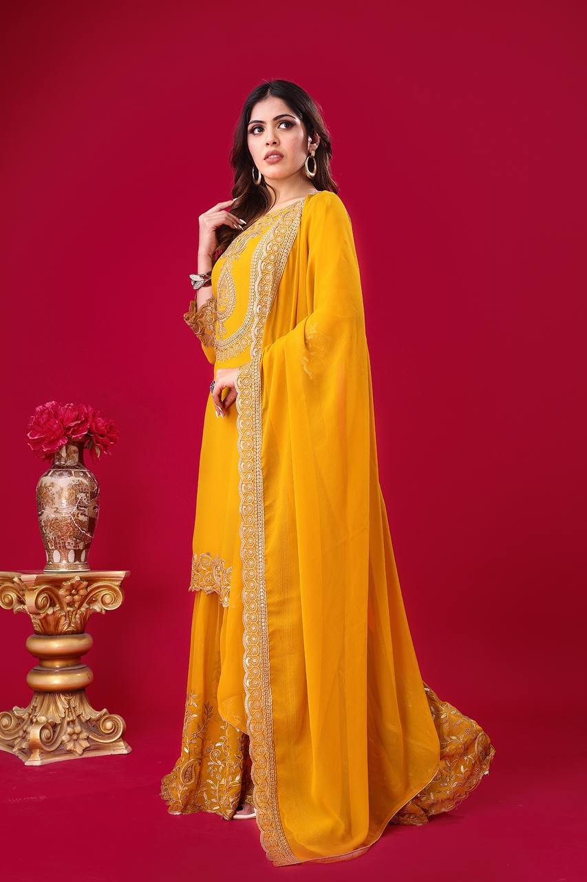 Yellow color georgette sharara suit online shopping
