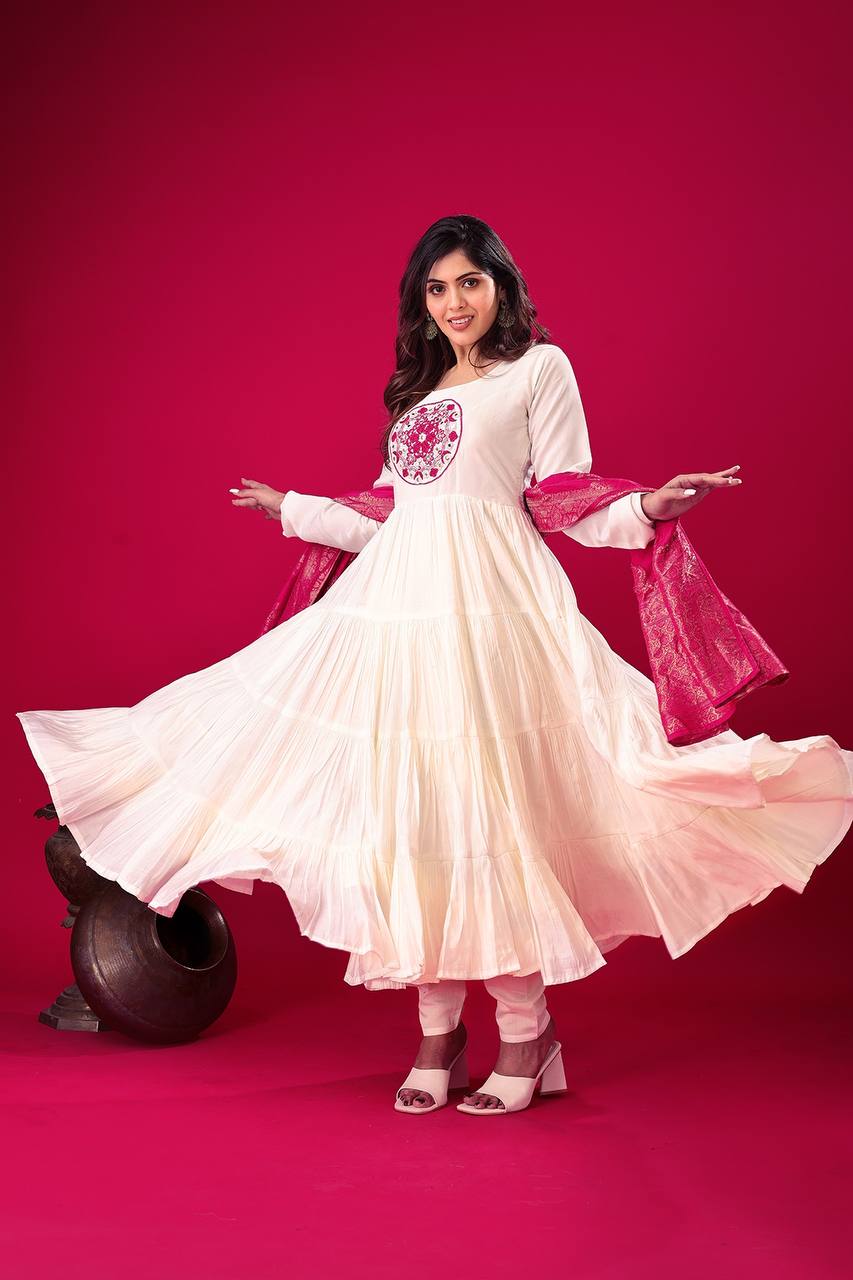 White color roman silk salwar suit with dupatta online