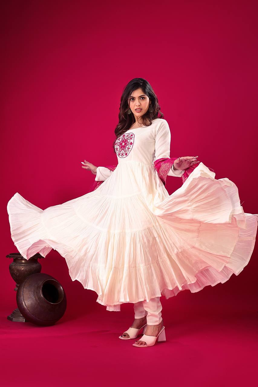 White color roman silk salwar suit with dupatta online shopping