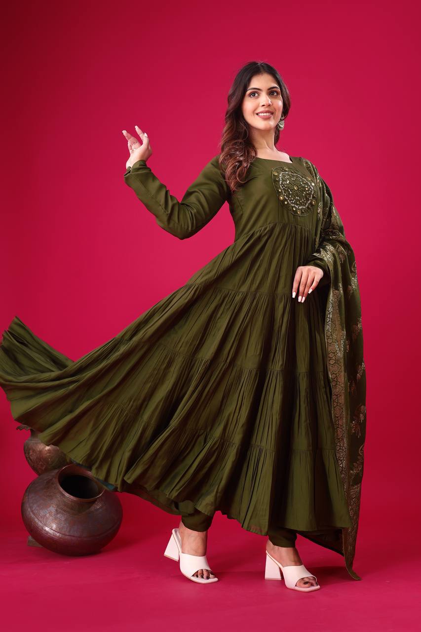 Green color roman silk salwar suit with dupatta images