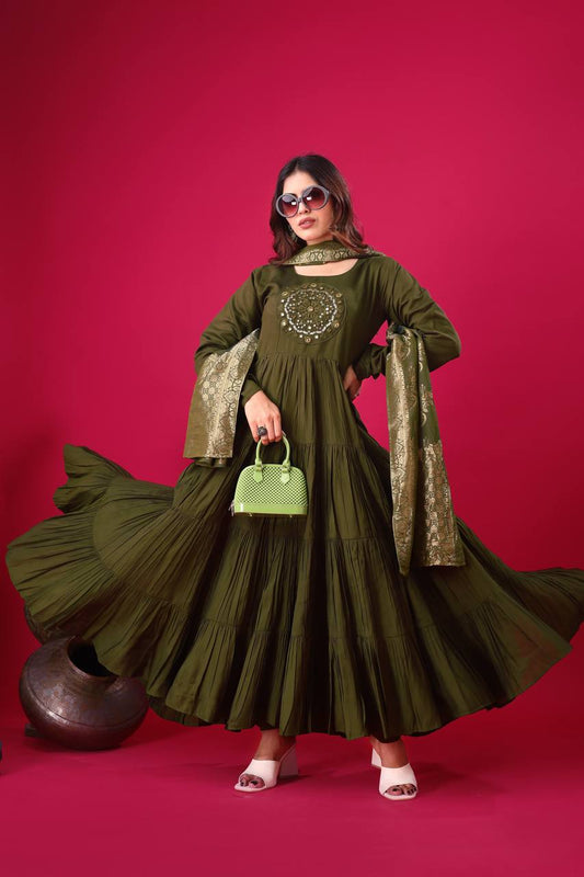 Green color roman silk salwar suit for women