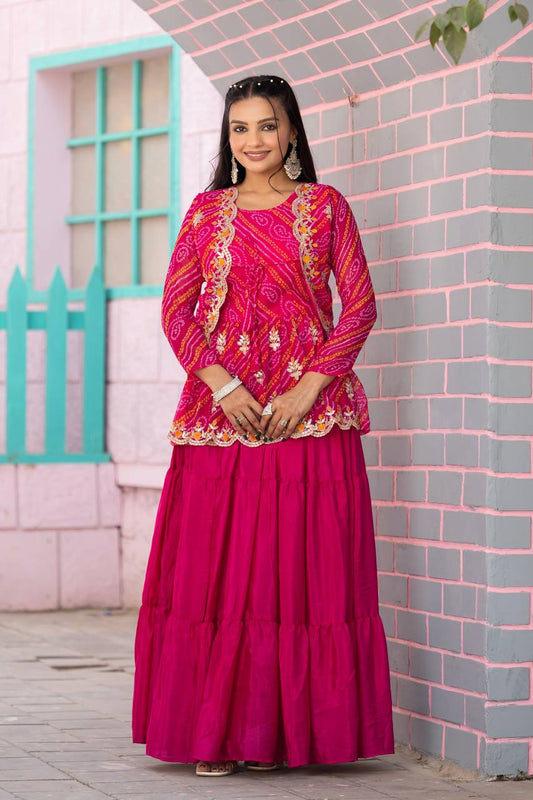 Pink color pure bandhej lehenga choli for women