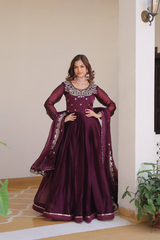 Wine color burberry silk long gown 