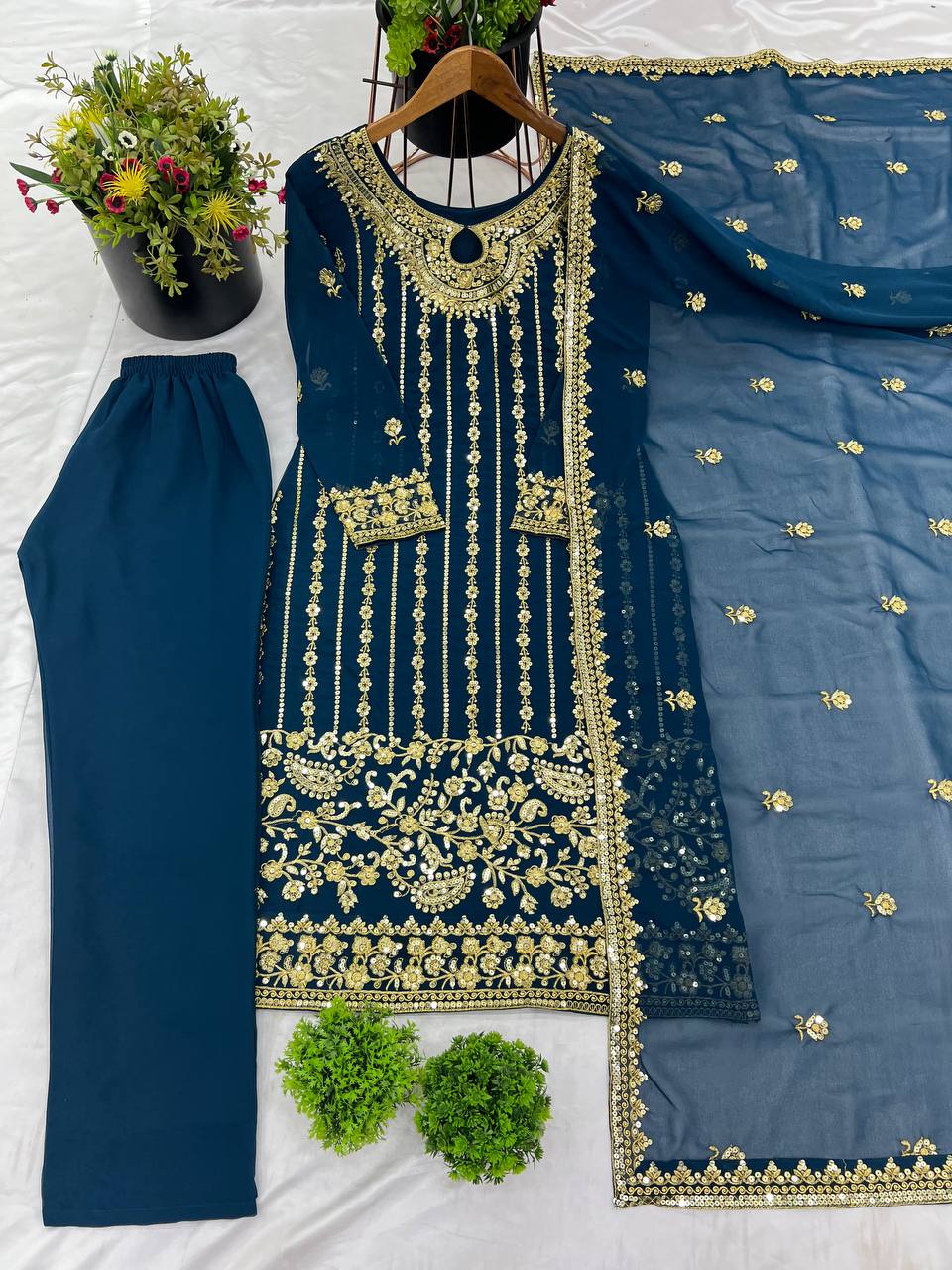 Teal Blue color georgette salwar suit for women